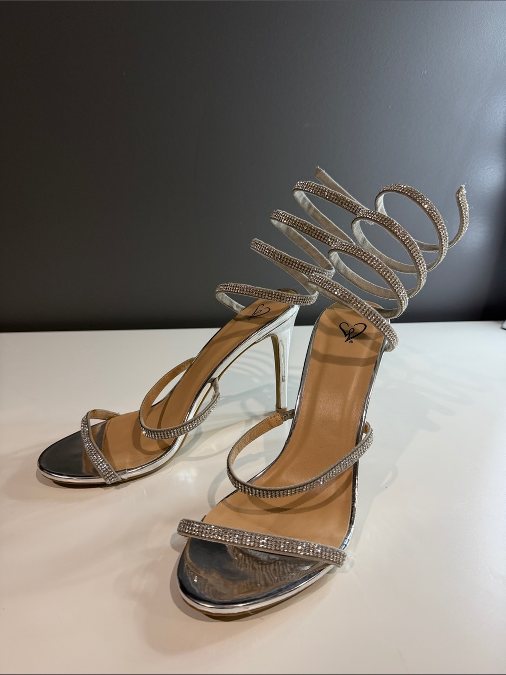 Women's Silver Strappy Rhinestone High-Heel S